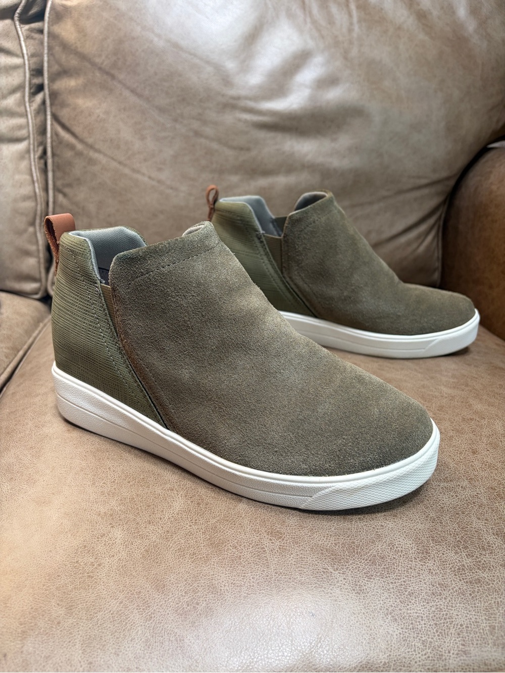Ryka Olive Green Suede Wedge Sneakers with White Sole